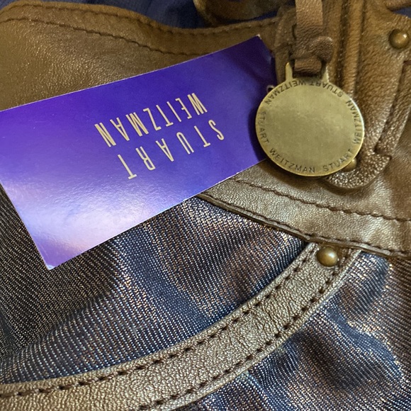 Stuart Weitzman Beautiful Shimmering Bronze Denim Logo Bag NewWithTags - Picture 11 of 15